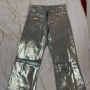 🍴 ZARA. 🍴 Silver Metallic Denim Pants